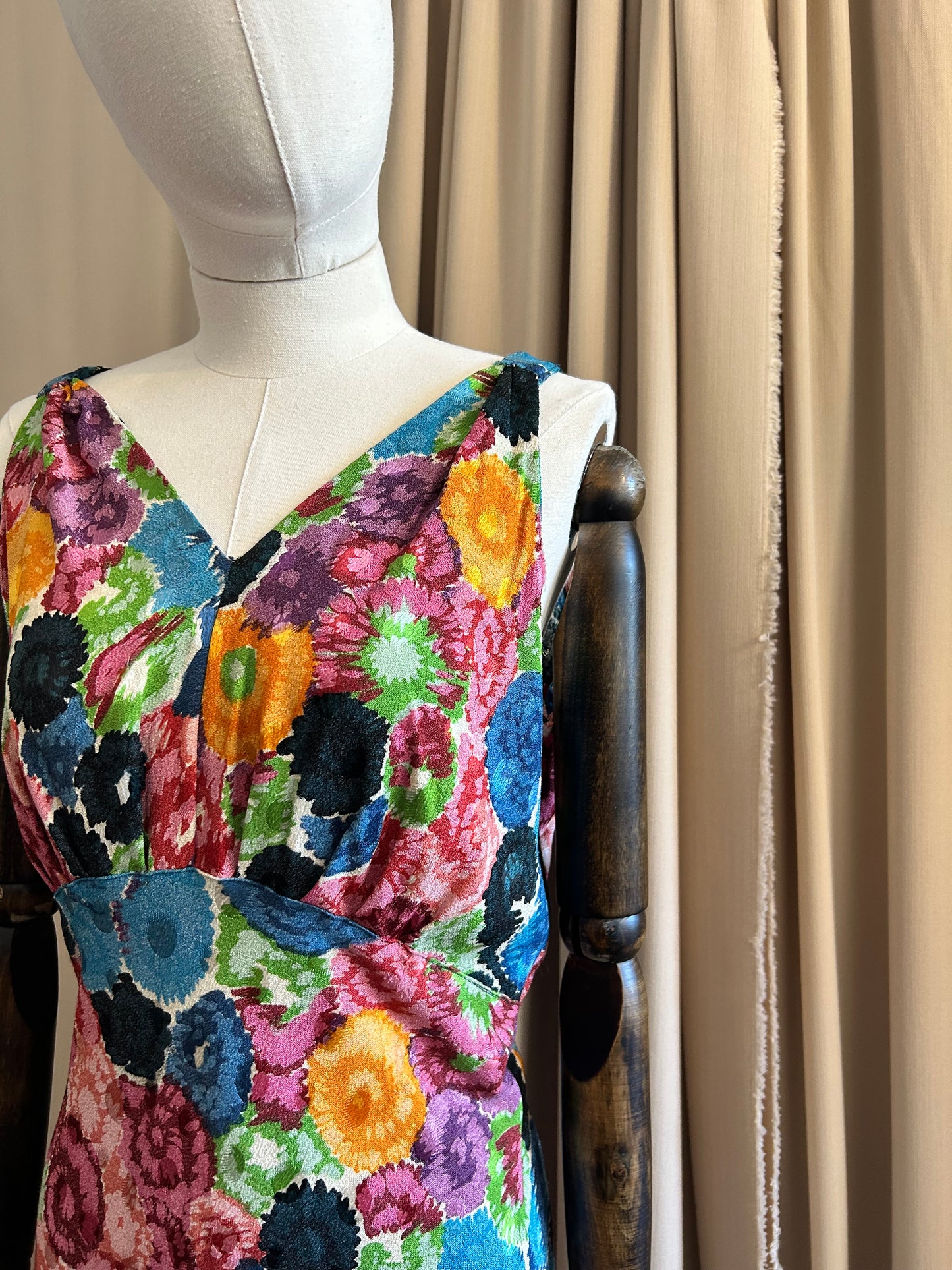 30s Bias Cut Printed Jacquard Dress