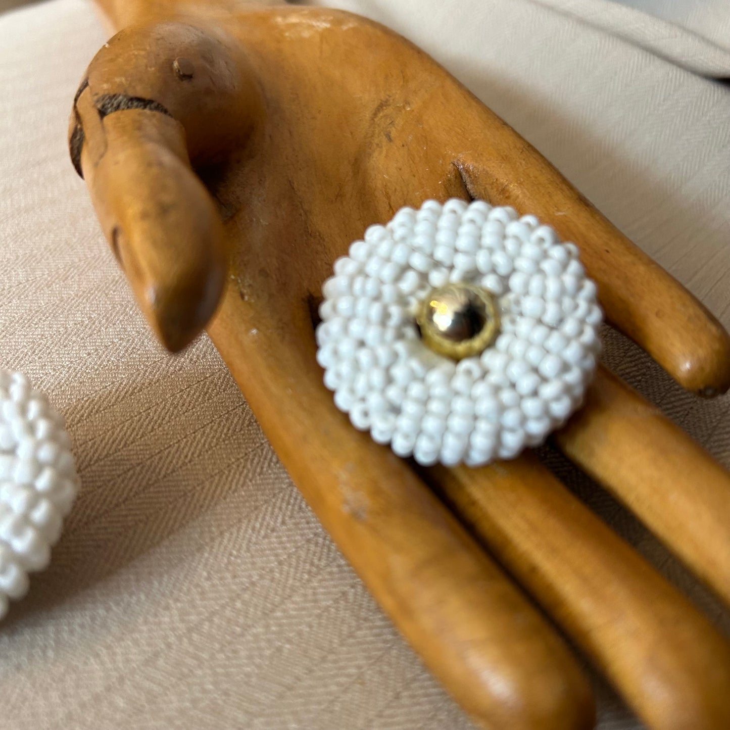 White Beaded Clip On