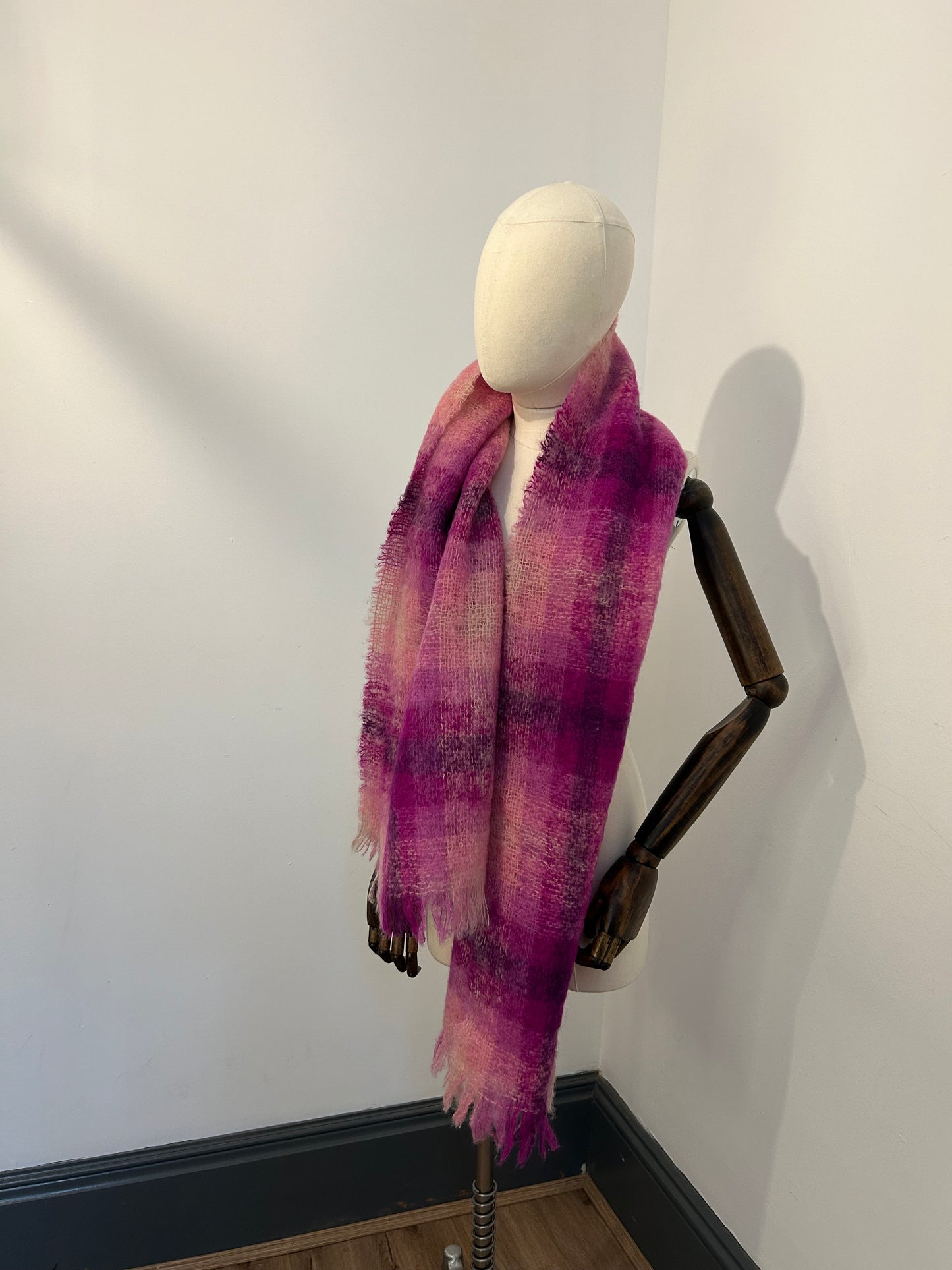 Purple Check Mohair Scarf