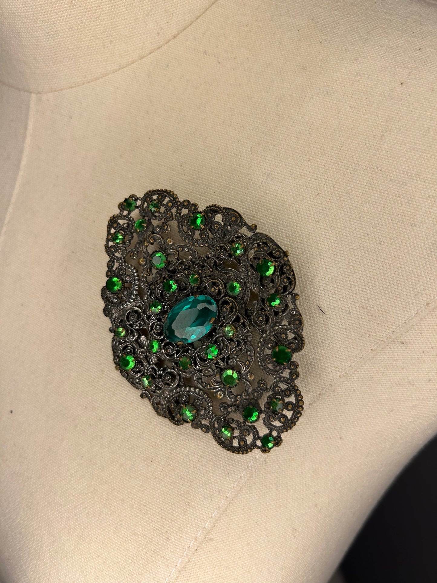Large Green Filigree Brooch