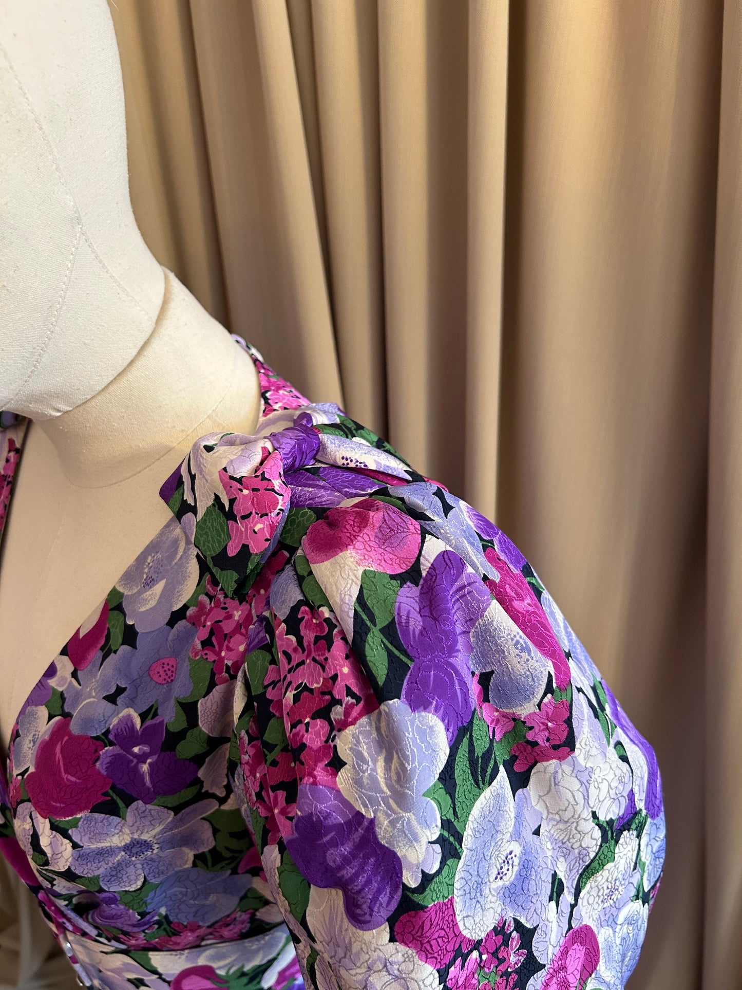 Floral Silk Balloon Sleeve Dress