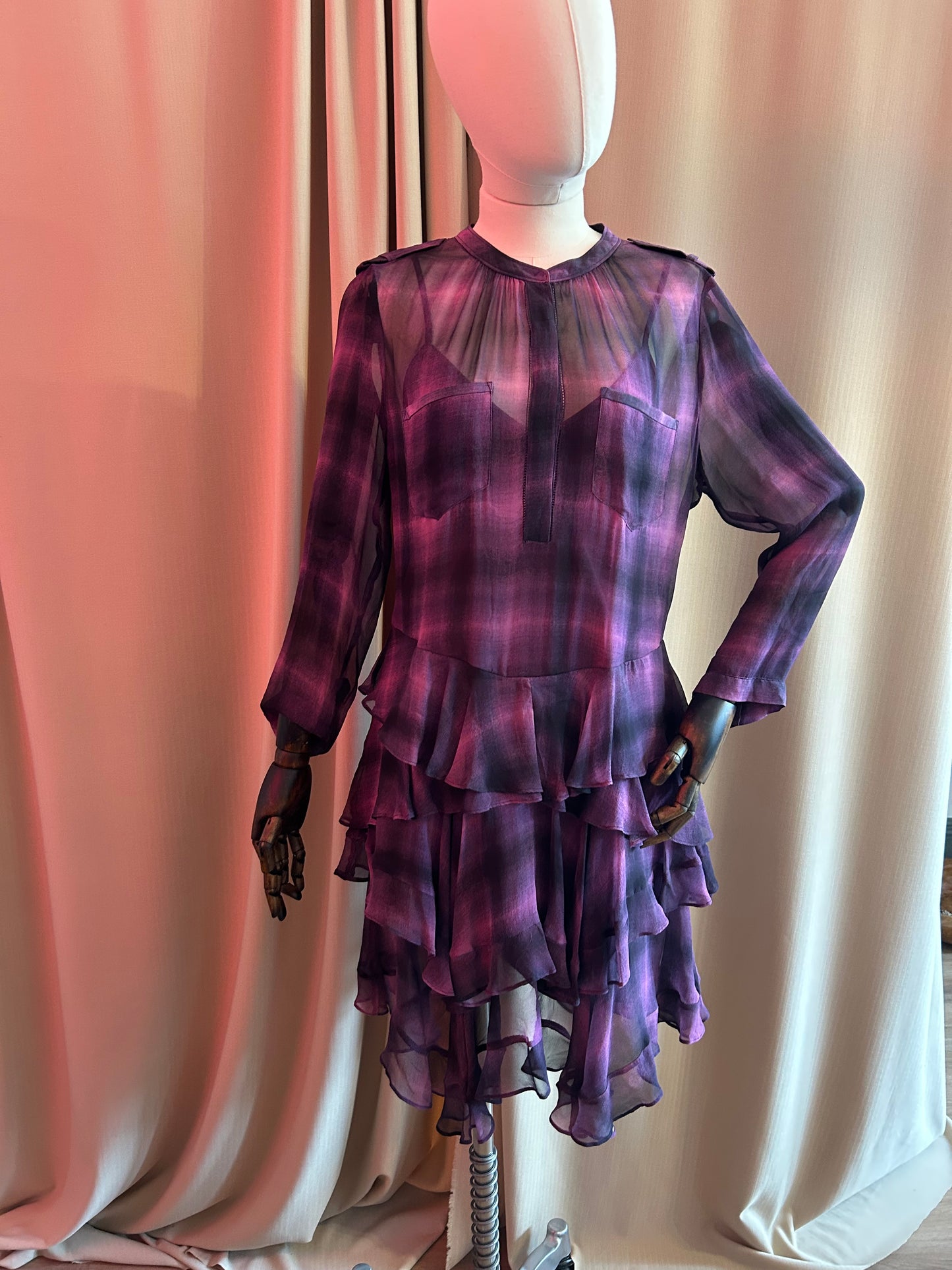 Purple Plaid Silk Dress
