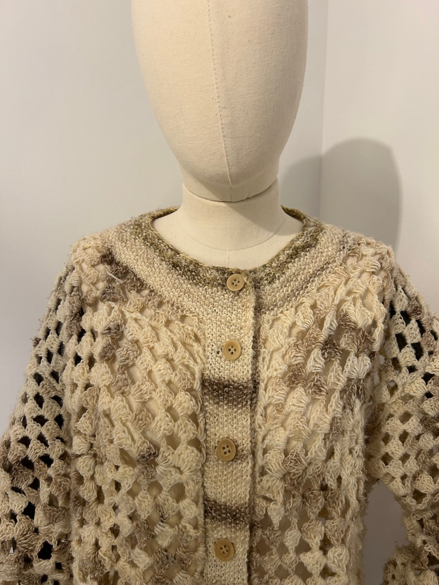 Cream and Brown Crochet Cardigan