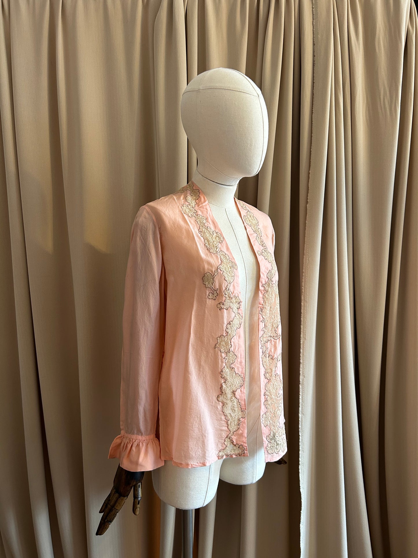 Late 20s Peach Silk Bed Jacket
