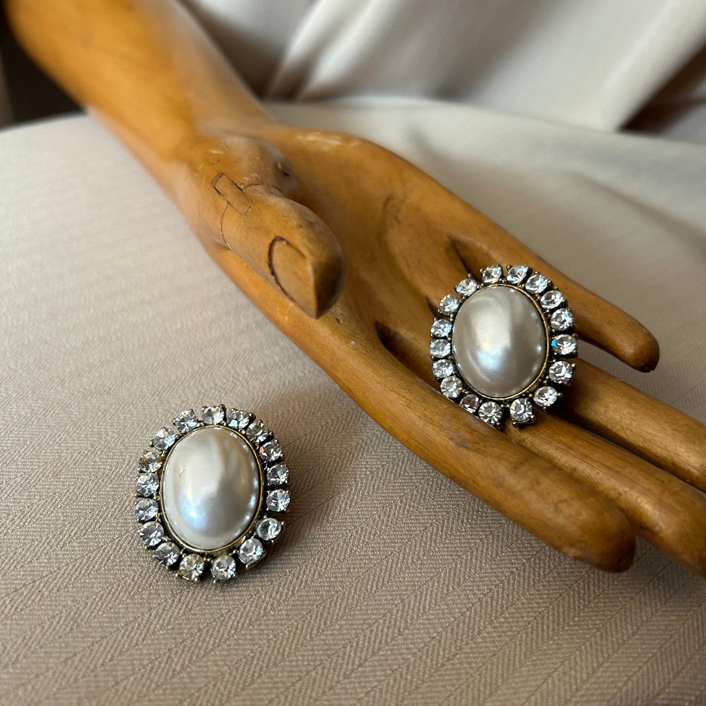 Pearl and Rhinestone Framed Clip Ons