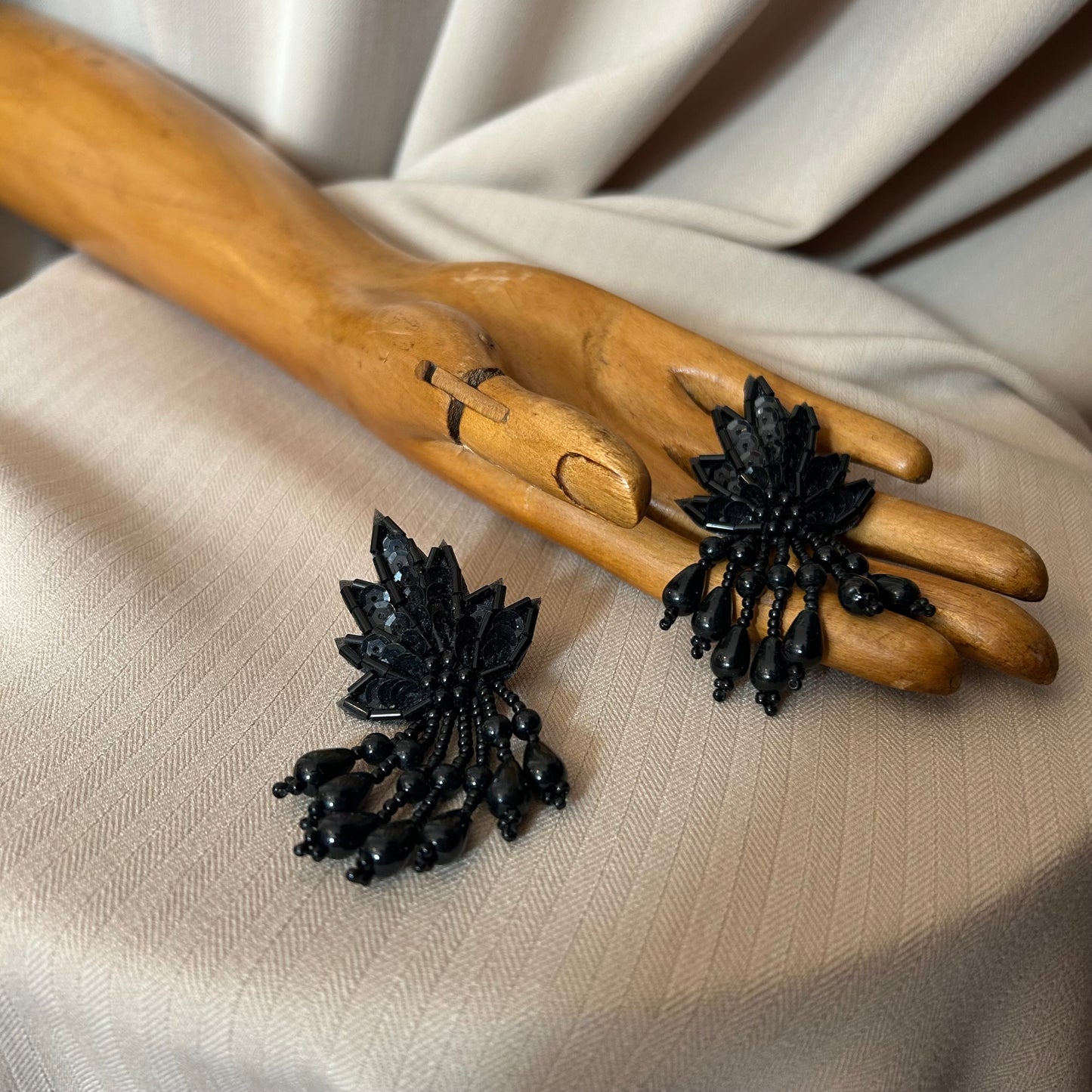 Statement Black Beaded Clip On