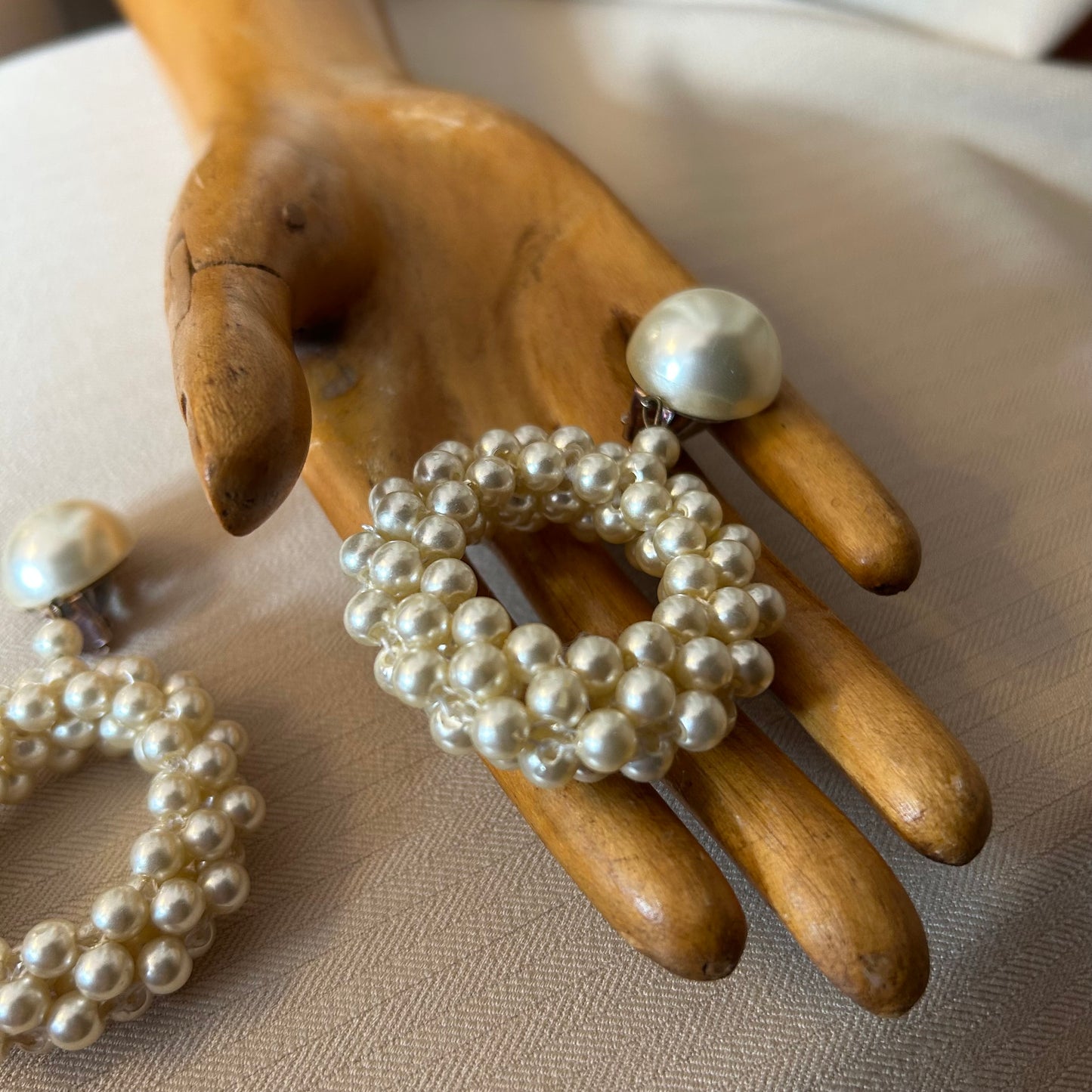 Large Circle Faux Pearl Clip Ons