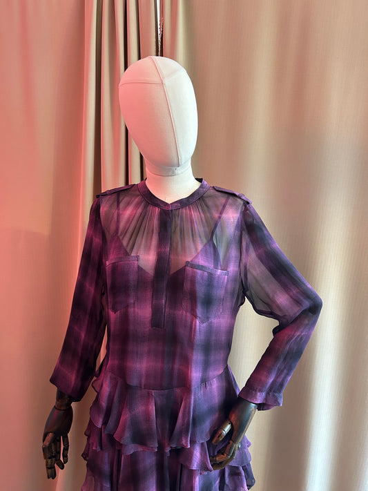 Purple Plaid Silk Dress